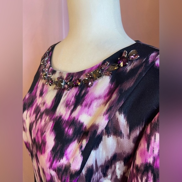 NWT Eliza J Watercolor Print Fit And Flare Scuba Cocktail Jeweled Dress BB99 - Picture 14 of 16